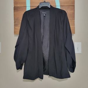 Eileen Fisher Black 100% Silk Contemporary Open Front Minimalist Cardigan L